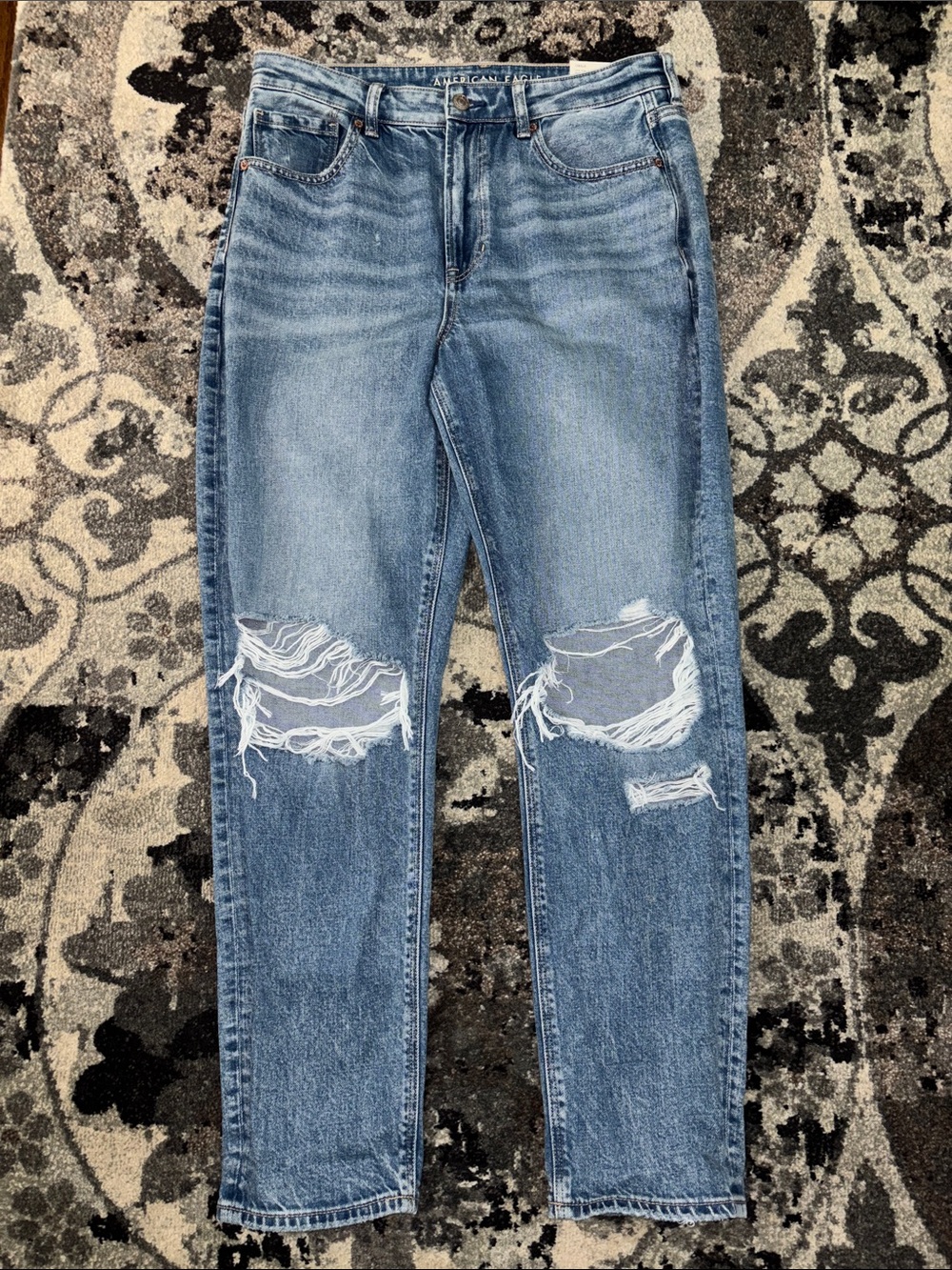 American Eagle Outfitters Light Blue Ripped High-Rise Mom Jeans